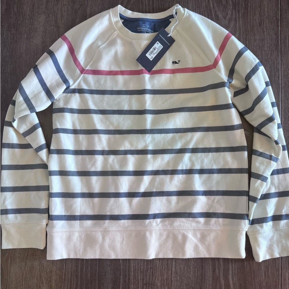 Vineyard Vines Boys Cream Striped Crewneck Sweater